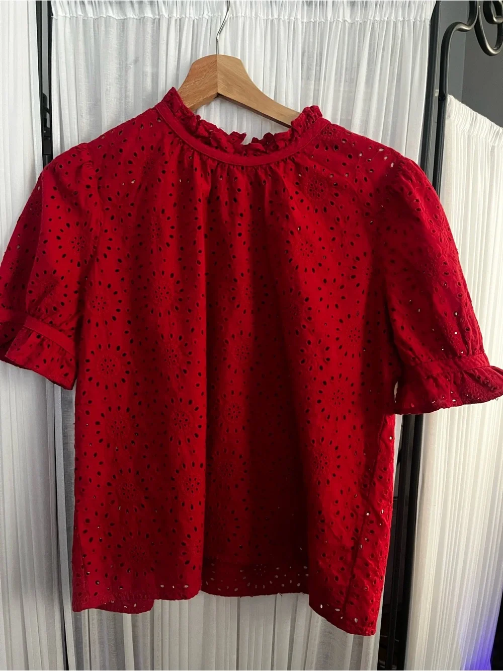 Madewell Red Eyelet Ruffle-Neck Blouse